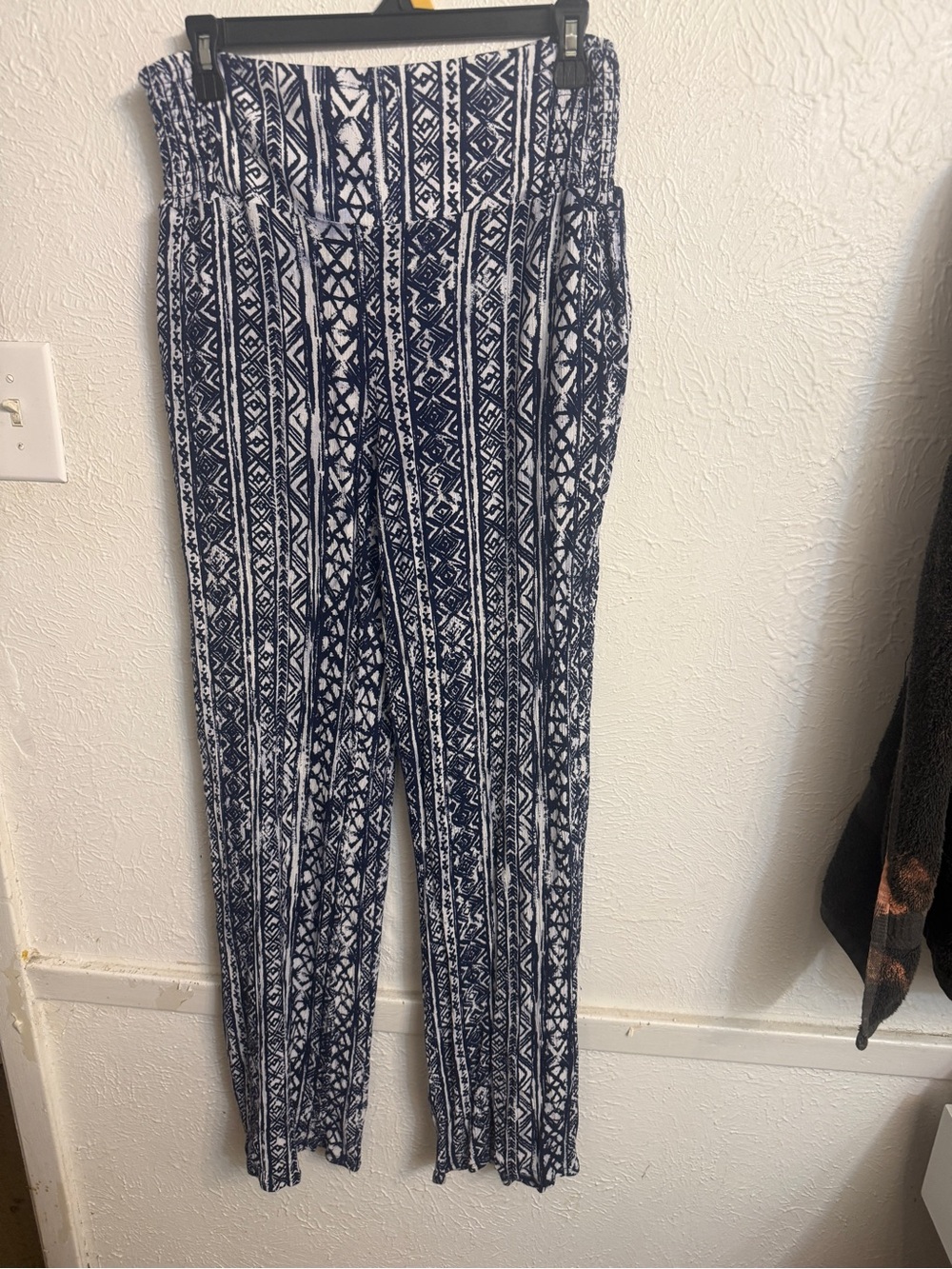 Navy & White Boho Wide-Leg Pull-On Pants